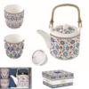 Porcelán teáskanna 600ml, fémszűrővel, 2 porcelánpohárral 160ml, dobozban, Iznik, Atmosphere