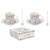 R2S.3107MAMO Porcelán eszpreszócsésze+alj, 2 személyes, 100ml, porcelánkanállal, dobozban,Mon Amour
