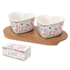 R2S.3113MAMO Porcelán szívtálka 2 db, akácfatálcán 21x10cm, dobozban, Mon Amour