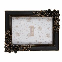 Fekete képkeret virágos, arany antikolással