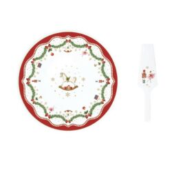 Karácsonyi porcelán tortatál lapáttal Magie de Noel