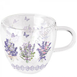 Levendula virágos duplafalú üveg csésze 250ml Lovely lavender