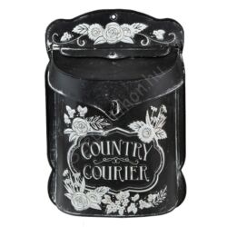Vintage fém fekete postaláda fehér virágokkal - Country Courier