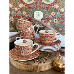 Porcelán Teáscsésze Készlet 6 Személyes Dobozban William Morris Red