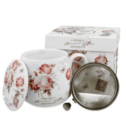 Porcelán bögre tetővel és fém szűrővel - 430 ml - Secesja