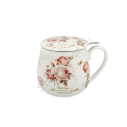Porcelán bögre tetővel és fém szűrővel - 430 ml - Secesja