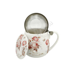 Porcelán bögre tetővel és fém szűrővel - 430 ml - Secesja