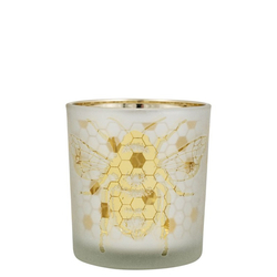 Üveg teamécses tartó, méhecskés, arany színű, 8 cm