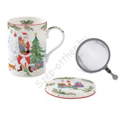 Karácsonyi porcelán bögre fém szűrővel - 350ml - Joyful Santa