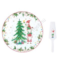 Karácsonyi porcelán tortatál lapáttal - 32cm - Ready for Christmas
