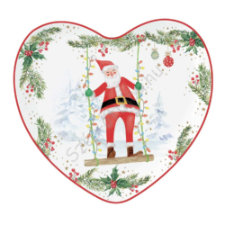 Karácsonyi porcelán szív alakú tálca - 20x19cm - Joyful Santa