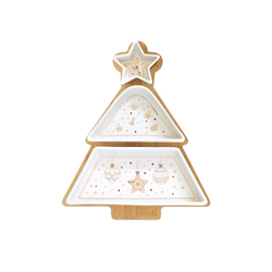 Karácsonyi mintás fenyőfa formájú porcelán tálka szett - 21x25cm - Christmas Lights
