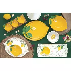 Sárga citrom porcelán kínálótál - 25x18,5cm - Fleurs et Citrons