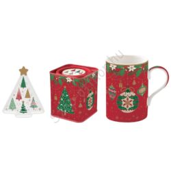 Karácsonyi porcelán bögre szett teafilter tartóval Jingle Bells