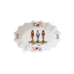 Karácsonyi mintás Porcelán ovális tálca - Vintage Nutcracker