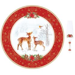 Karácsonyi porcelán tortatál lapáttal - Ø 32 cm - Christmas Melody
