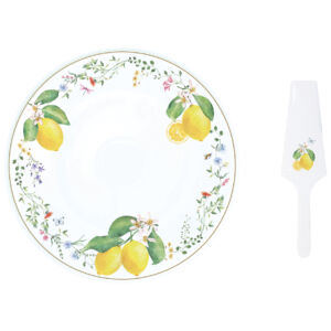 Porcelán tortatál lapáttal - 32cm - Fleurs et Citrons