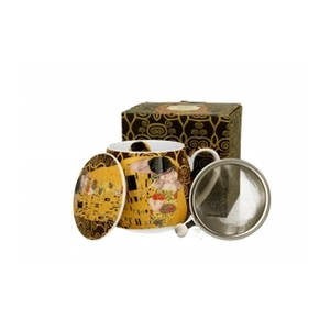 D.G.33397 Porcelán bögre tetővel, fémszűrővel, 430ml, dobozban, Klimt: The Kiss
