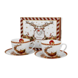 Porcelán csésze szett, 250ml, 2 személyes, dobozban, Santa on Sleigh