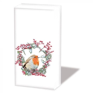 Robin in Wreath papírzsebkendő 10db-os