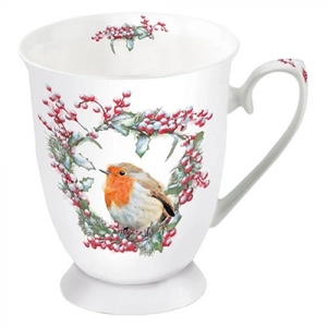 Karácsonyi mintás porcelán bögre - 250ml - Robin in Wreath