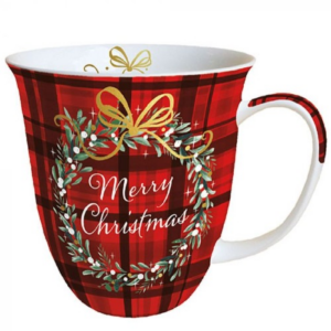 Karácsonyi mintás porcelán bögre - 400ml - Christmas Plaid