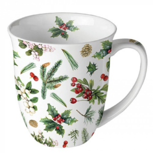 Winter greenery white porcelán bögre - 400ml