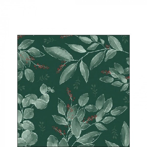 Leaves and berries green papírszalvéta - 25x25cm - 20db-os