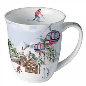 Porcelán bögre - 400ml - Ski hut 