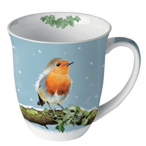 Porcelán bögre - 400ml - Robin on branch 