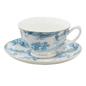 Porcelán csésze+alj, 250ml, keleti tájas, blue