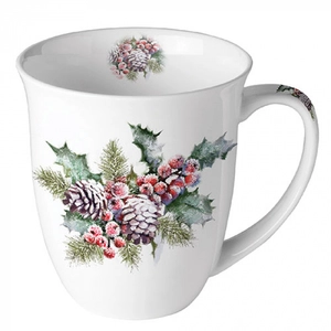 Karácsonyi mintás porcelán bögre - Holly and Berries