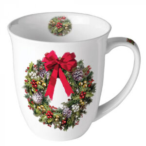 Karácsonyi porcelán bögre - 400ml - Bow On Wreath