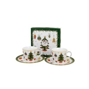 Porcelán csésze szett, 90ml, 2 személyes, dobozban, Around Christmas Tree