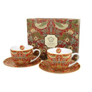 Porcelán csésze szett - 280ml - William Morris: Strawberry Thief Red