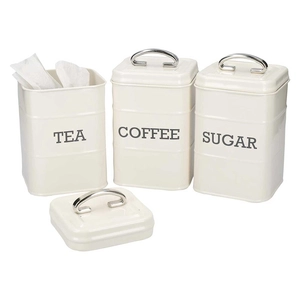 Fém konyhai tároló doboz szett: cukor, kávé és tea