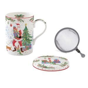 Karácsonyi porcelán bögre fém szűrővel - 350ml - Joyful Santa