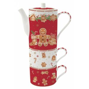 Porcelán bögre szett teáskannával - 240ml - Fancy Gingerbread