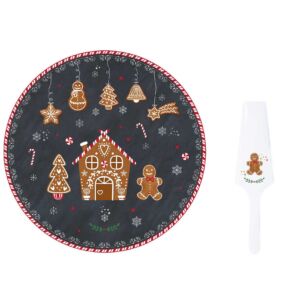 Mézeskalács Karácsonyi porcelán tortatál lapáttal - 32cm - Gingerbread