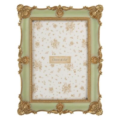 Zöld képkeret barokkos arany színű díszítéssel