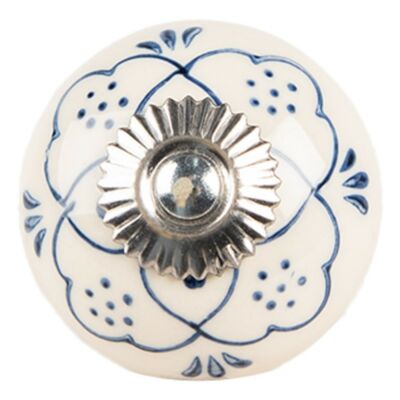 Bézs kerámia bútorfogantyú kék mintával