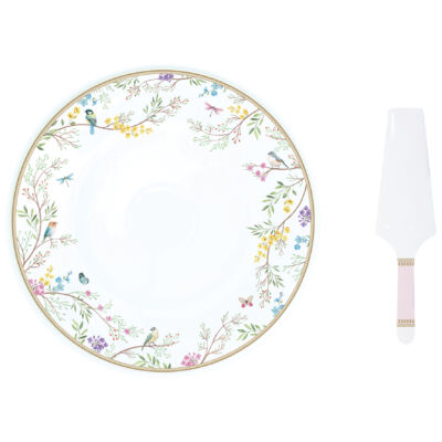 Porcelán tortatál lapáttal - 32cm - Birds Melody