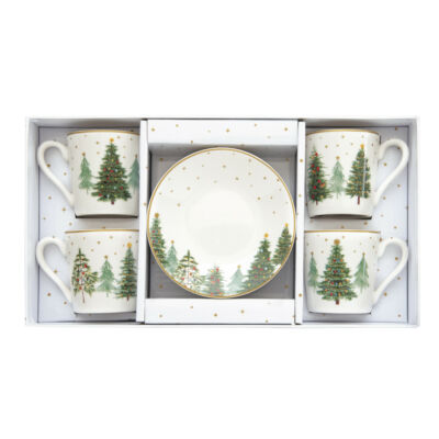 Porcelán kávés csésze szett 4 személyes - 100ml - Festive Trees