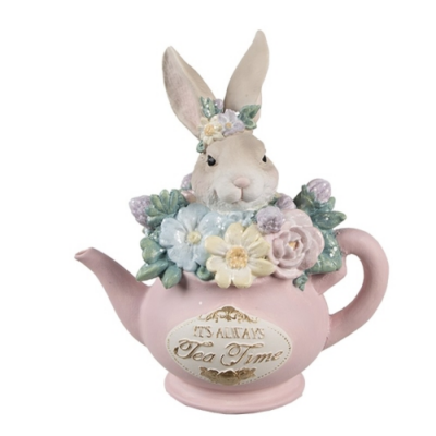 Nyuszi rózsaszín teáskannában - Húsvéti dekoráció