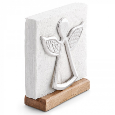Fém szalvétatartó fa aljjal, angyal