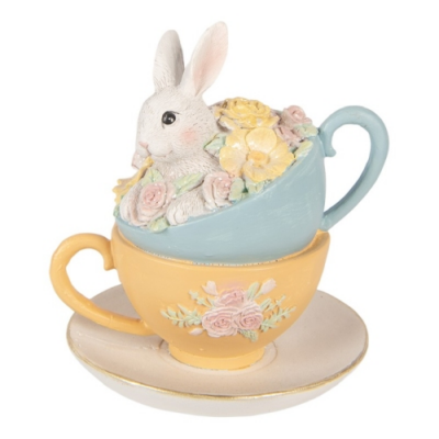 Virágos csészékben ülő nyuszi