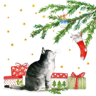 Karácsonyi mintás papírszalvéta 33x33 cm, 20 db-os - Christmas Cat