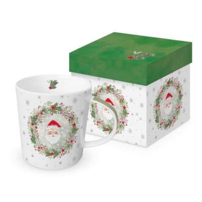 Karácsonyi mintás porcelán bögre 400ml Wreath &amp; Santa