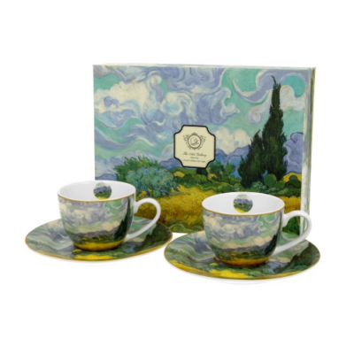 Porcelán csésze szett - 110ml - Van Gogh: Búzaföld Ciprusokkal