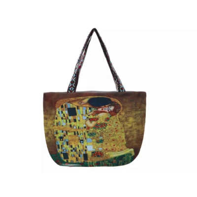 Textil válltáska, cipzárral - Klimt: The Kiss